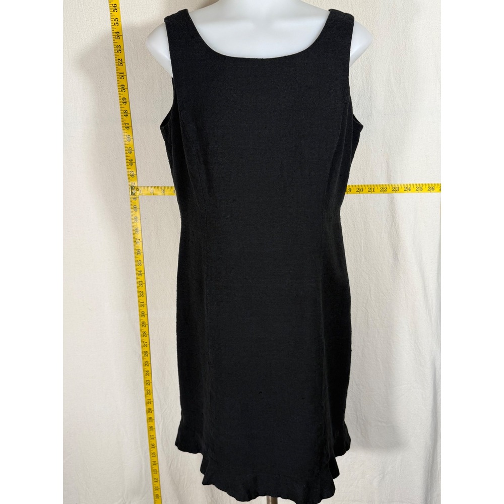 Cynthia Howie Sheath Dress 12P Black 100% Silk Classy Ruffle Hem Sleeveless Chic